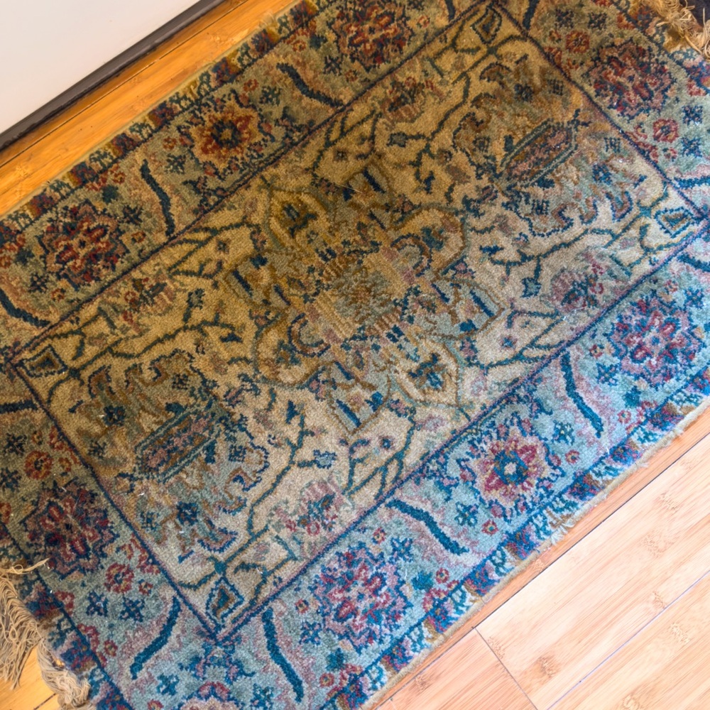 Vintage Mini Persian Wool Fringed Rug / Doormat